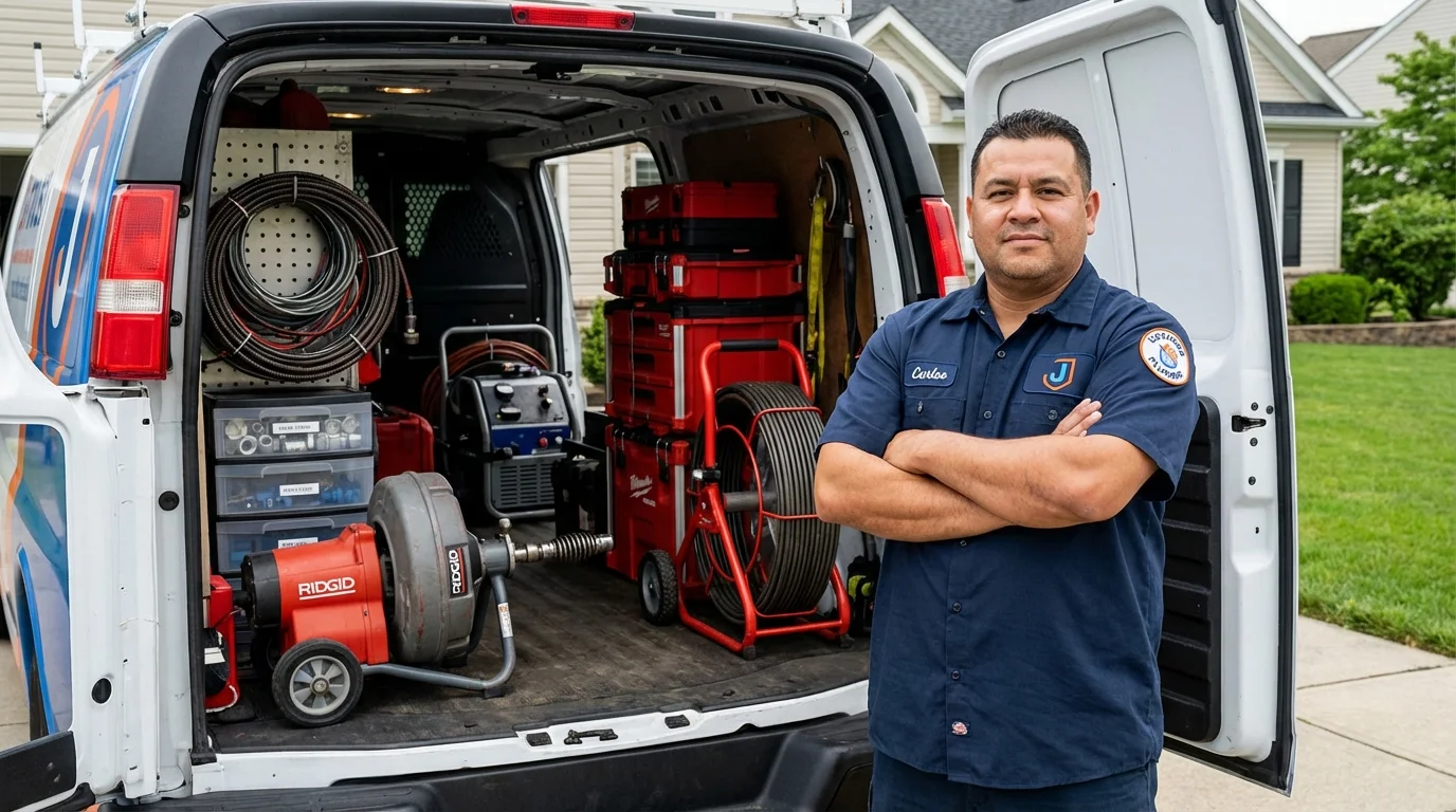 Professional drain cleaning equipment and Johns Plumbing LLC plumber in Johnston