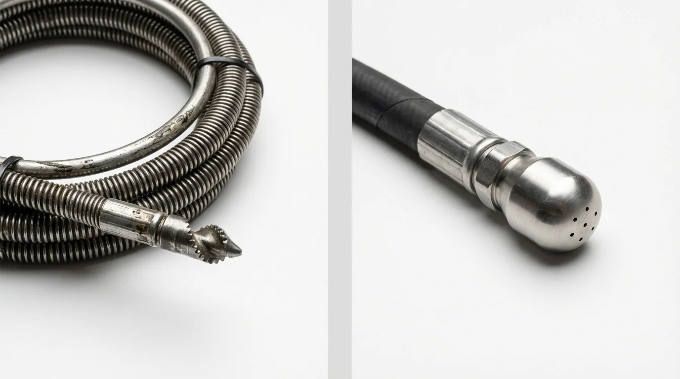 Drain snake cable and hydro jetting nozzle used for drain cleaning in Johnston, RI