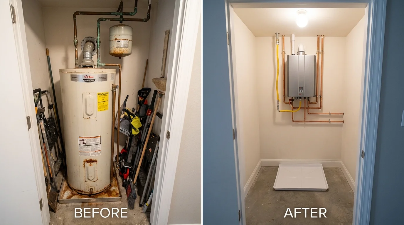 Tank water heater versus wall-mounted tankless unit comparison for Johnston, RI homeowners