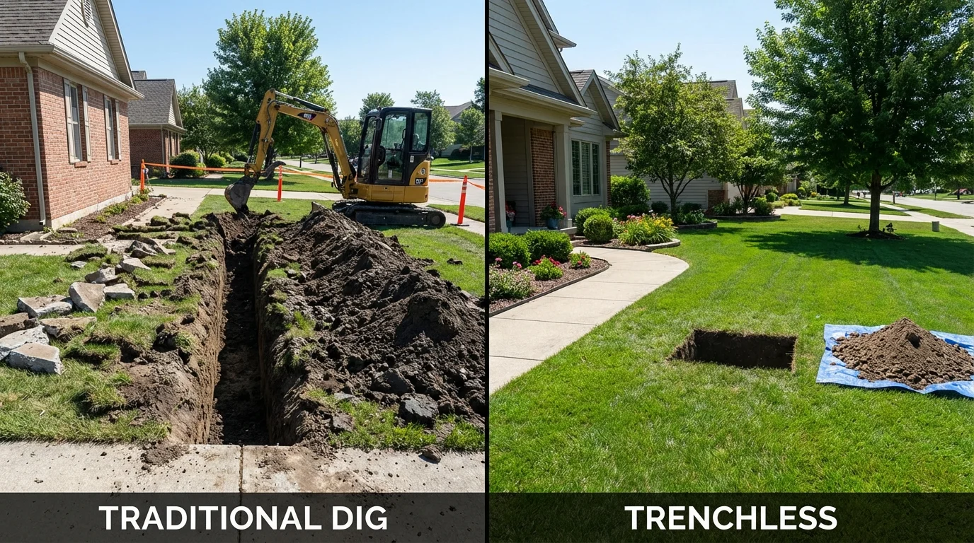 Trenchless sewer repair with minimal yard damage versus traditional excavation in Johnston, RI
